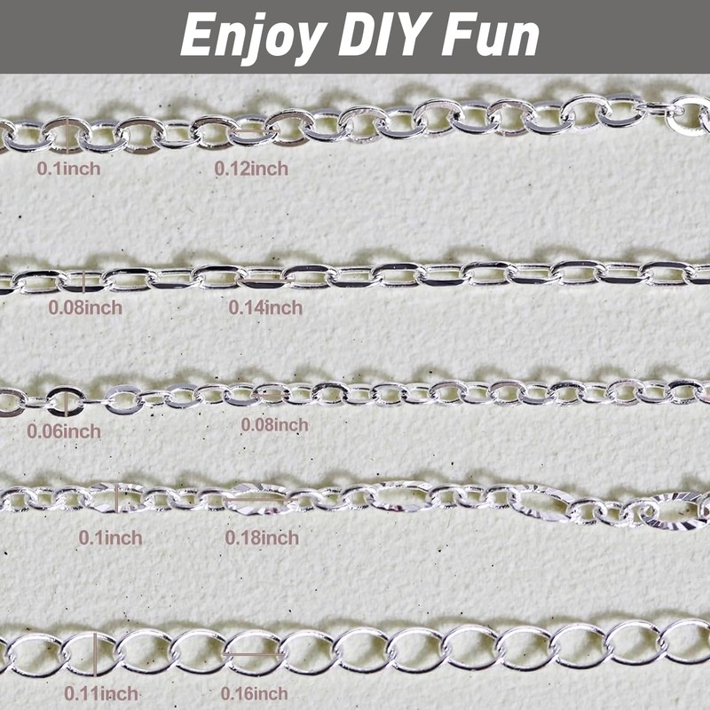 14K Silver Chains for Jewellery Making Kit Cable Link Chain