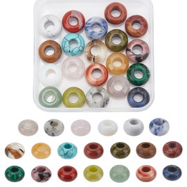 arricraft Pack of 20 Gemstone Beads from Europe 20 Style Rondelle Natural Gemstone Spacer Beads with Large Hole Loose Spacer Beads for Making DIY Bracelets Necklaces Jewellery Making
