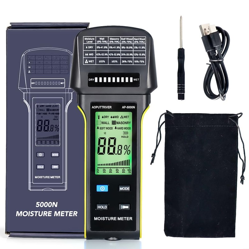 Pinless Hygrometer, Wood Moisture Meter, Water Percentage Meter, Wood /