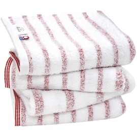 Imabari Towels, Face Towels, Set of 4, Soft, Instantly Absorbent, Quick Drying, Room Drying, 100% Cotton, Made in Japan, Imabari, Certified Hiorie Mist (Red)