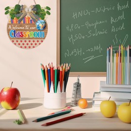 Celestdeco Classroom Door Sign,Welcome to Our Classroom Door Hanger,First Day of School Decor,Back to School Welcome Wall Plaque,Colorful Books Apple Wooden Sign for Nursery Porch Yard Class Room