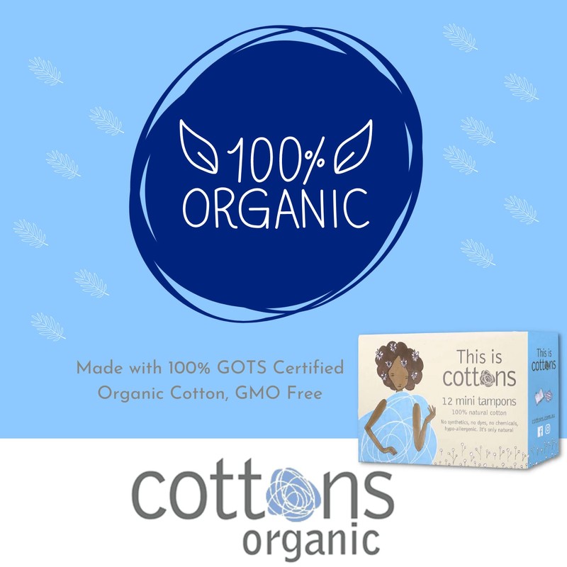 Cottons 100% Natural Cotton Teen Tampons, Mini (Light Flow), tampons