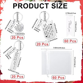 SENONAPO 180 Pcs Valentine's Day Employee Appreciation Gift Appreciation Keychain Favor for Coworker 60 Pcs 3 Styles Inspirational Thank You Keychain for Employee Teacher Nurse Valentine's Day Favor