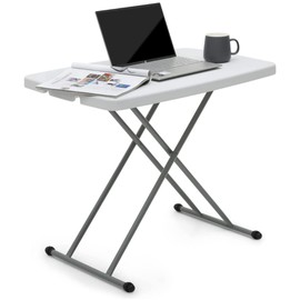 New Home Era 30" Height Adjustable Plastic Folding Tray Table - Portable, Easy Storage, and Perfect for Living Room and Bedroom - White