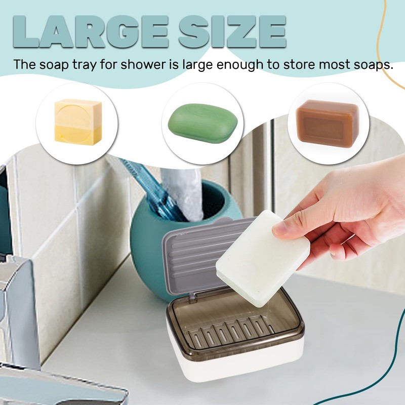 Realand 2Pcs Soap Dish Holder with Drainage Tray and Lid,
