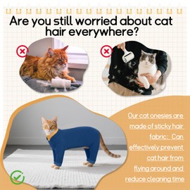 T'CHAQUE Sticky Hair Cat Onesie - Soft Long Sleeve Cat Pajamas, Anti-Shedding,Surgery Recovery Suit, Wound Protection & Preventing Licking, Kitten Sweaters for Male Female, Blue-XL