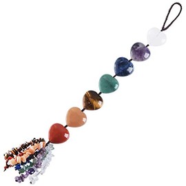 KYEYGWO 7 Chakra Heart Crystal Stone Hanging Ornament for Car Window, Tumbled Gemstones Feng Shui Ornament for Chakra Healing, Protection, Yoga Meditation, Good Luck