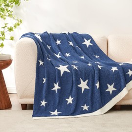 Snuggle Sac 4TH of July Patriotic Throw Blanket American Star Blankets, Ultra Soft Cozy Throw Blanket for Couch,Sofa, Bed, Living Room, Blue,50x60 inches