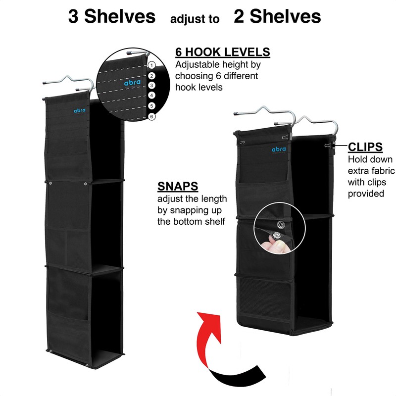 ABRA® 3 Shelf Hanging Locker Organizer for School, Work, Gym,