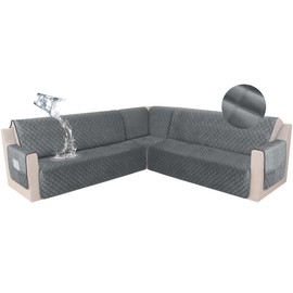 HDCAXKJ Waterproof Corner Sectional Couch Cover Velvet L Shape Sofa Covers for Pets Dogs Soft Heavy Duty U Shaped Sofa Slipcovers Sets for Sectional Non Slip Furniture Protector (Dark Gray, XX-Large)