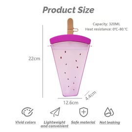 YEJAHY Cute Water Bottles with Straws, Leakproof Ice Lolly Kettle 300ml Adjustable Shoulder Strap for Kids Girls Women Outdoor Camping Sports Travel (A)