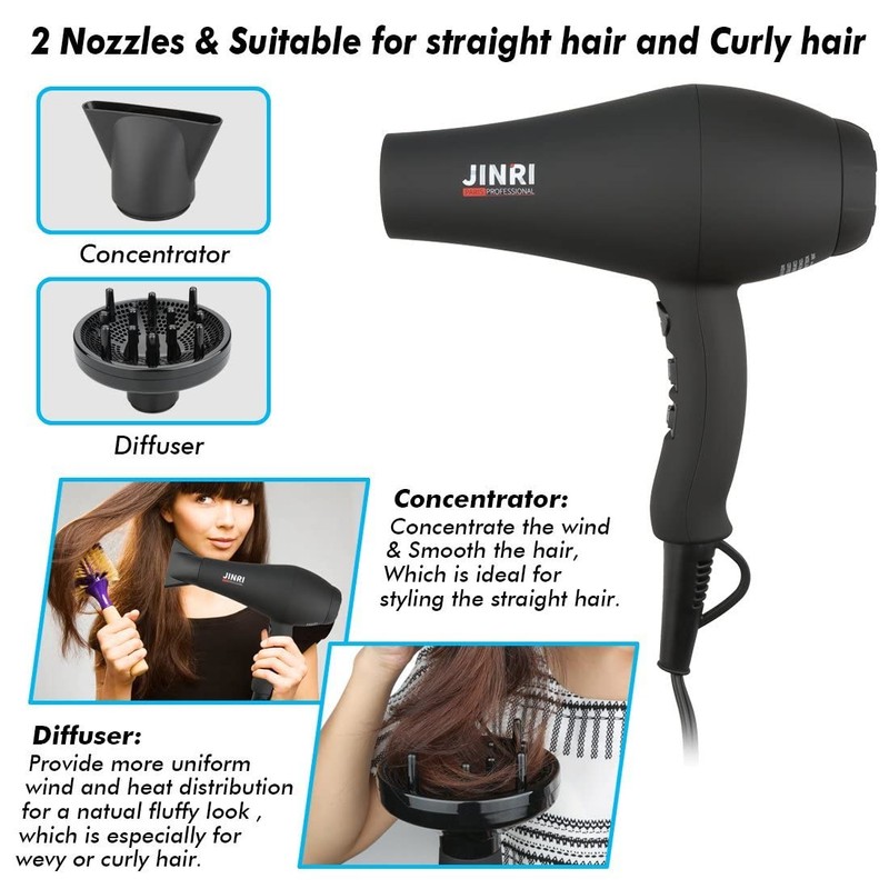 JINRI Hair Dryer, 1875W, 3 Heat & 2 Speed, with