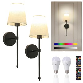 Rizzyluz Wall Lights Battery Operated Wall Sconces Set of 2, Rechargeable Wall Sconce with Dimmable Bulbs and Remote, Black Wireless Wall Lamps Battery Powered for Bedroom Living Room