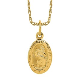 10K Solid Yellow Gold Saint Christopher Medal Patron of Travelers Athletes Protection Necklace Christian Religious Chain Pendant Faith Charm 21mm x 10mm Only