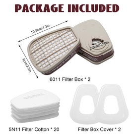 6001 Filter for Respirator Mask Set, 20 Filter Cotton + 2 Filters and 2 Cover Caps, Organic Vapor 6001 Cartridges Chemical Colour Filter Compatible with 6200, 6800, 7502 Respirator Mask