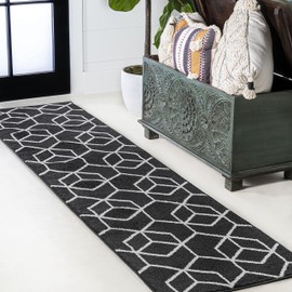 JONATHAN Y SEU101A-28 Tumbling Blocks Modern Geometric Indoor Area-Rug, Contemporary, Casual Easy-Cleaning,Bedroom,Kitchen,Living Room,Non Shedding, Black/White, 2 X 8