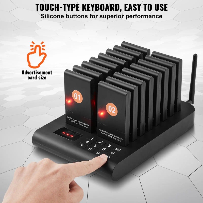 Wireless Restaurant Pager System 16 Buzzers Vibration Flashing Beepers For