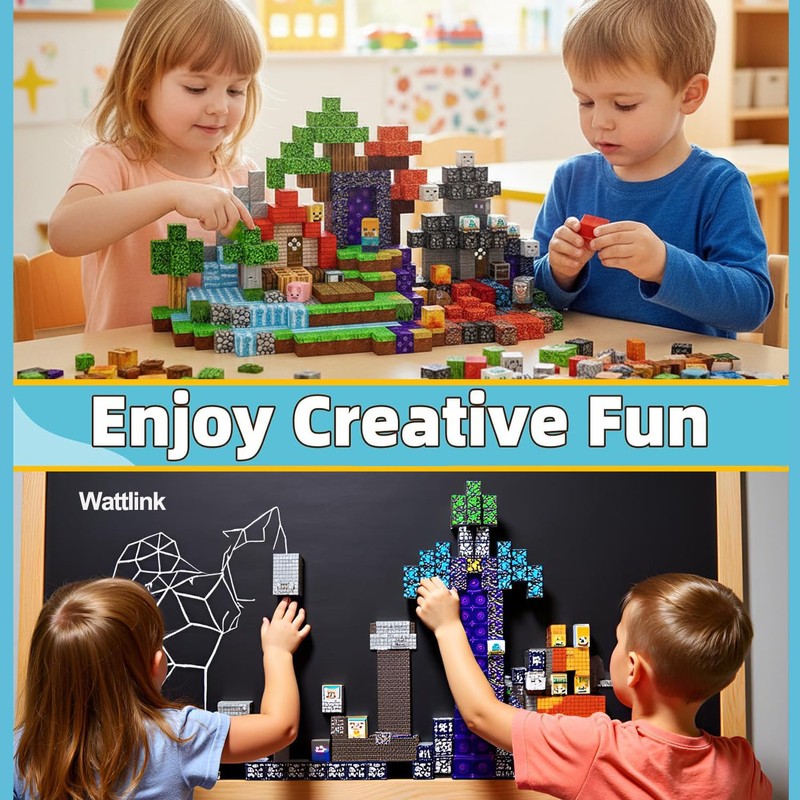 Wattlink Magnetic Building Blocks Set, 200 Pieces Pixel Style Construction