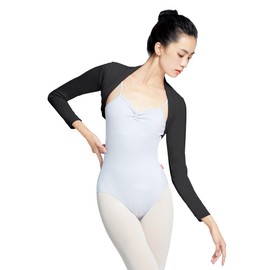 DanceDaily Women Ballet Shrug Long Sleeve Open Front Model Shrug Bolero Shrug Crop Top for Workout/Sport/Dance/Daily, Black, Small