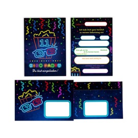 Minkocards 12 Invitation Cards Including 12 Envelopes for 11th Children's Birthday Cinema Girls Boys Invitations Eleventh Birthday Children Invitation Set