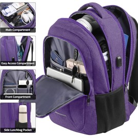 BIKROD Men's School Backpack Boys Teenagers Laptop Bag with USB Charging Port Work Travel Waterproof Backpack with Anti-Theft Bag, 20-35 L, purple, Rucksack Backpacks