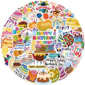 Lively Birthday Stickers, 50Pcs Happy Birthday Stickers for Birthday Party/Gift, Vivid Printed with Warm Wishes for Birthday to Kids/Family/Friends, Premium Waterproof Vinyl Stickers