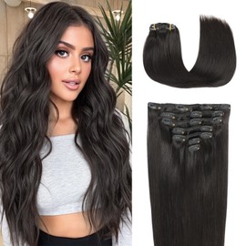 Clip in Hair Extensions Real Human Hair Natural Black Hair Extensions Clip ins 18 Inch Double Weft Straight Real Hair Extensions Clip in Human Hair #1B Color 120g