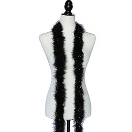 22g, 72" Long Turkey Marabou Feather Boa, 40+ Colors and Patterns to Pick From (Black w/gold tinsel)