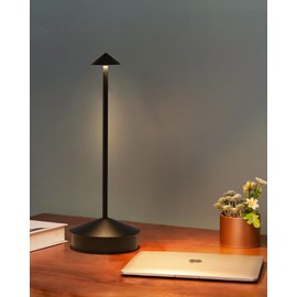 2 Pack Aluminum Cordless Table Lamp, 6000mAh Rechargeable Table Lamp, Portable Touch LED Table Lamp, Outdoor Waterproof Dimmable Cordless Rechargeable Table Lamps for Restaurant/Patio/kitchen - Black