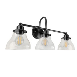 Lightdot Brushed Nickel Bathroom Light Fixture, 18.5IN 3-Light Bathroom Vanity Light with Horizontal Frame & Clear Glass Shades, 60W Max/120V Modern Wall Lights for Mirror Kitchen Living Room-Black