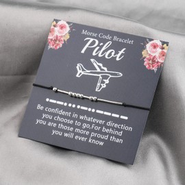 LQRI Airplane Pilot Gifts Pilot Bracelet Morse Code Bracelet Aviation Jewelry Future Pilot New Pilot Gifts Pilot Graduation Gifts (silver)