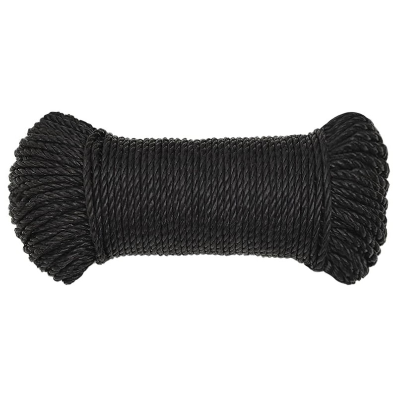 vidaXL Black Polypropylene Twisted Work Rope - Durable, Weather-Resistant and