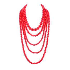 GRACE JUN Multilayer Strand Chain Faux Pearls Flapper Beads Cluster Long Choker Necklace, simulated pearl, Created Pearl