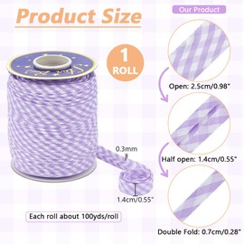 NBEADS 100 Yards Double Fold Bias Tape, 0.6 Inch Gingham Bias Binding Tape Polyester Pre-fold Bulk Bias Tape for Sewing Seaming Hemming Piping Quilting, Blue Violet