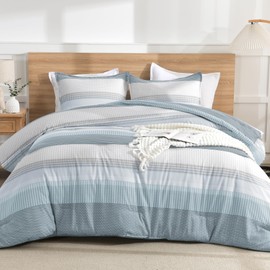 Litanika Light Blue Comforter King Size Set, 3 Pieces Bedding Set, Blue White Colorblock Stripe (104x90In Comforter & 2 Pillowcases)