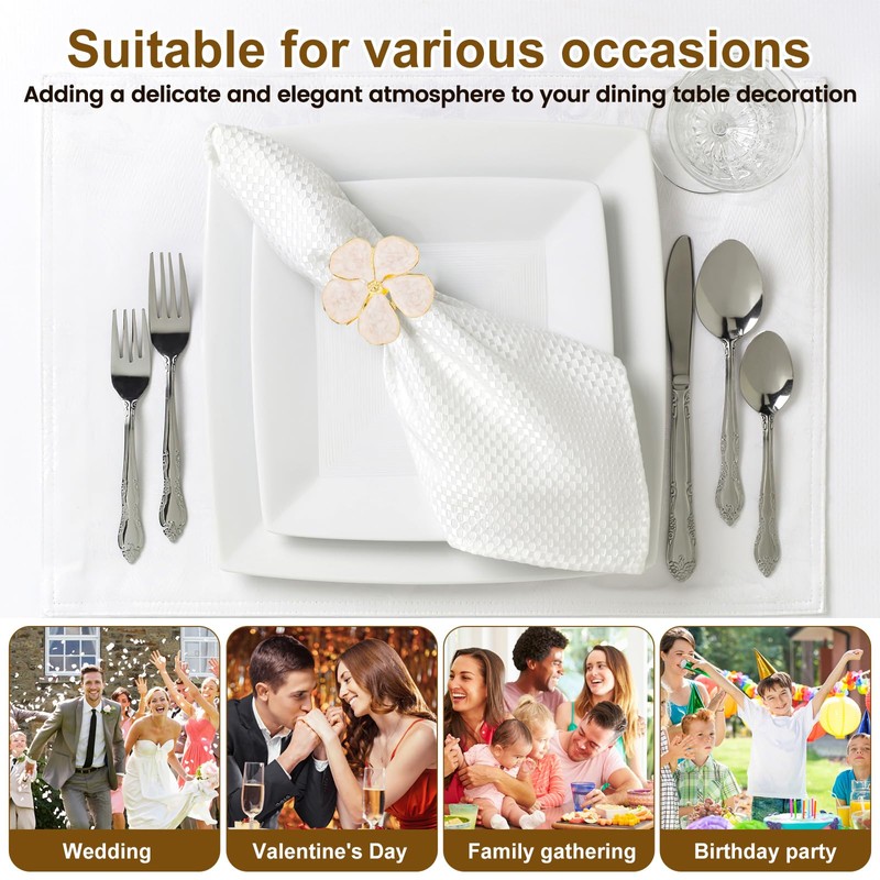 12Pcs Napkin Rings Set Delicate White Flower Napkin Rings Rustproof