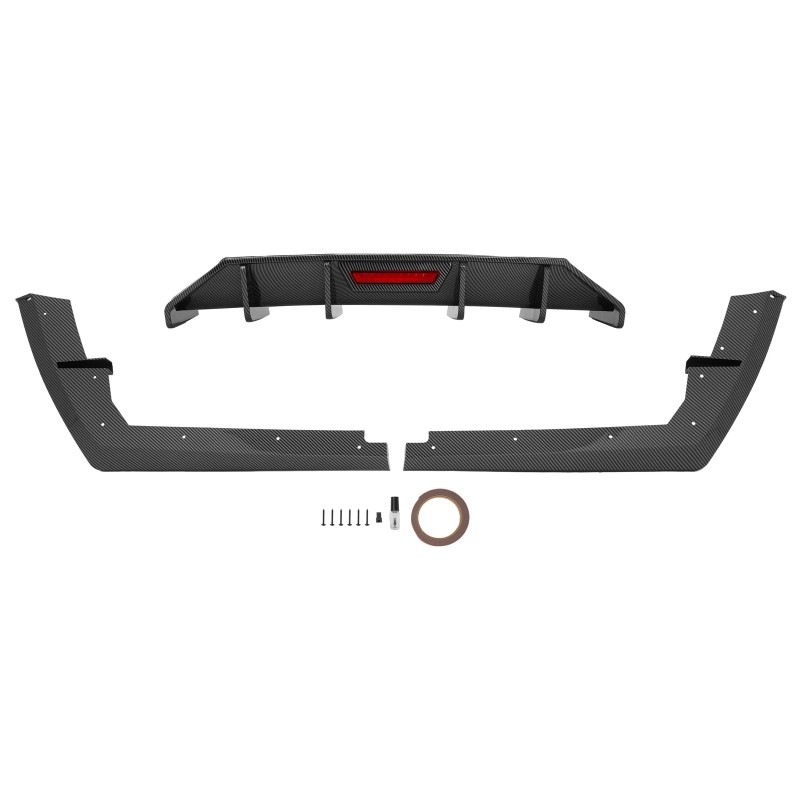 KUAFU Rear Bumper Diffuser Spoiler W/ Led Light Carbon Look