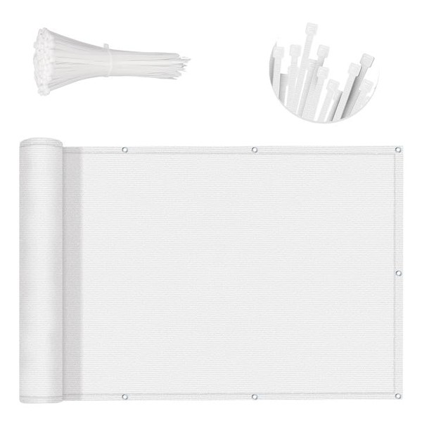 SUNNY GUARD 3FTx16FT White Balcony Privacy Screen Fence, Apartments Railing