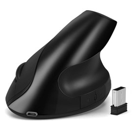 EasyULT Vertical Ergonomische Kabellose Maus, Wiederaufladbarer 2.4 GHz Optische Wireless Kabellos Funk Maus mit Nano-Empfänger für Windows, Mac OS, 800/1200/1600 DPI Einstellbare, 6 Tasten(Schwarz)