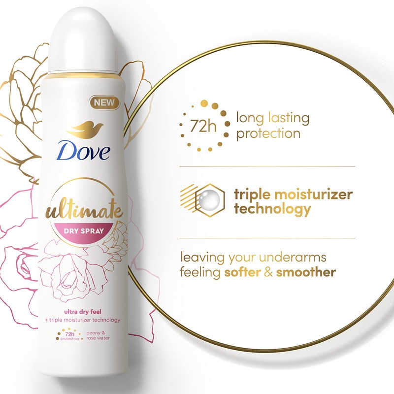 Dove Ultimate Dry Spray Antiperspirant Peony And Rose Water 2