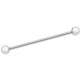 Body Candy Stainless Steel White Synthetic Opal Industrial Barbell 36mm