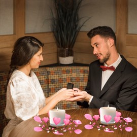 5pcs Valentines Day Decor Candle Holder Rings - Valentine's Pink Heart Pillar Candles Wreath with 50pcs Petals, Wedding Table Centerpieces