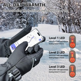 VUBAXRO Heated Gloves for Men Women Rechargeable Heated Gloves Waterproof and Windproof Gloves for Winter Outdoor Work Skiing Hiking Camping Riding Touchscreen 7.4V 3000mAh Battery (X-Large)