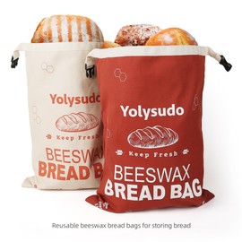 Reusable Beeswax Bread Bags for Homemade Bread Sourdough (2 Pack), Large Organic Cotton Linen Food Storage Bag to Keep Fresh, Pure Natural Food-grade Beeswax Bags