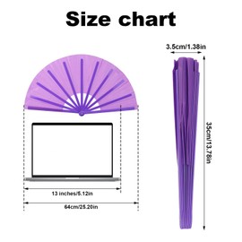 BOXOB Large Foldable Hand Fan, Plastic Fabric Rave Folding Held Handheld Fan Manual Portable for Line Dancing Wedding Party Decoration Performance Supplies (Purple)
