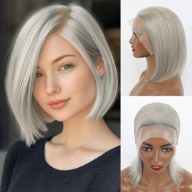 Evala Bob Wig Human Hair Silver Wig 13x4 Lace Front Wig Human Hair Bob 12 inch #Silver Human Hair Bob Wig 180% Density Short Bob Wig Colored Bob Wig Human Hair
