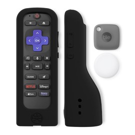 GripStand™ Roku Voice Remote Case: Stands Upright, Enhanced Grip, AirTag/Tile Mate Compatible, Fits Roku Voice/TV/Express 4K+/Streaming Stick 4K/Streambar/SE, With Side Button, Ultra Black by 73&Sunny