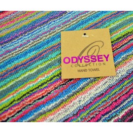 Odyssey Stylish & Attractive 100% Cotton Colourful Remnant Stripe Absorbent and Quick Dry 2 Hand Towels or for Use in Garage, Garden, Car Cleaning Set 50 x 85cm (2 x Hand Towels)