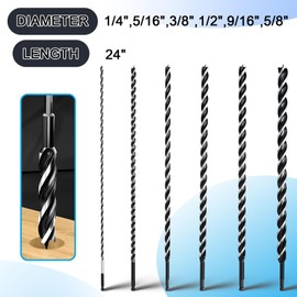 6PCS Auger Drill Bit 18"Long,Quick Change Hex Shank Tri Flute Wood Drill Bit for Soft and Hard Wood,Plastic,Drywall and Composite Materials(1/4",3/8",1/2",5/8",3/4",7/8")