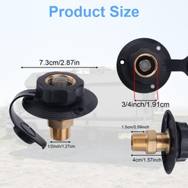 BOXOB RV City Water Inlet with Brass Check Valve, 3/4" NH Female to 1/2" NPT Male Anti-Backflow RV Water Fill Inlet Connection Replacement Part for Camper Trailer Motorhome Hose Connector Accessories